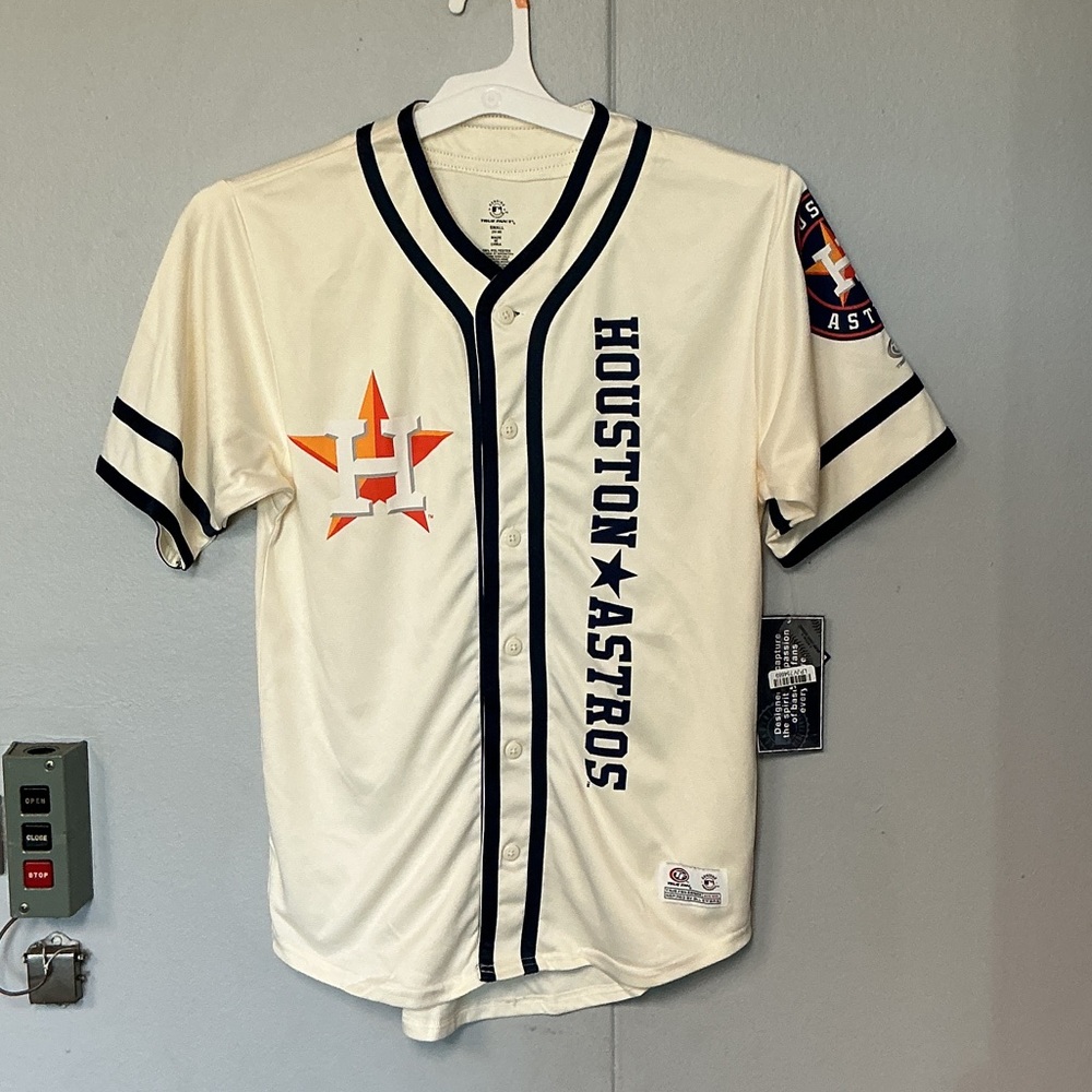 Houston Astros Cream and Navy Button-Front Baseball Jersey